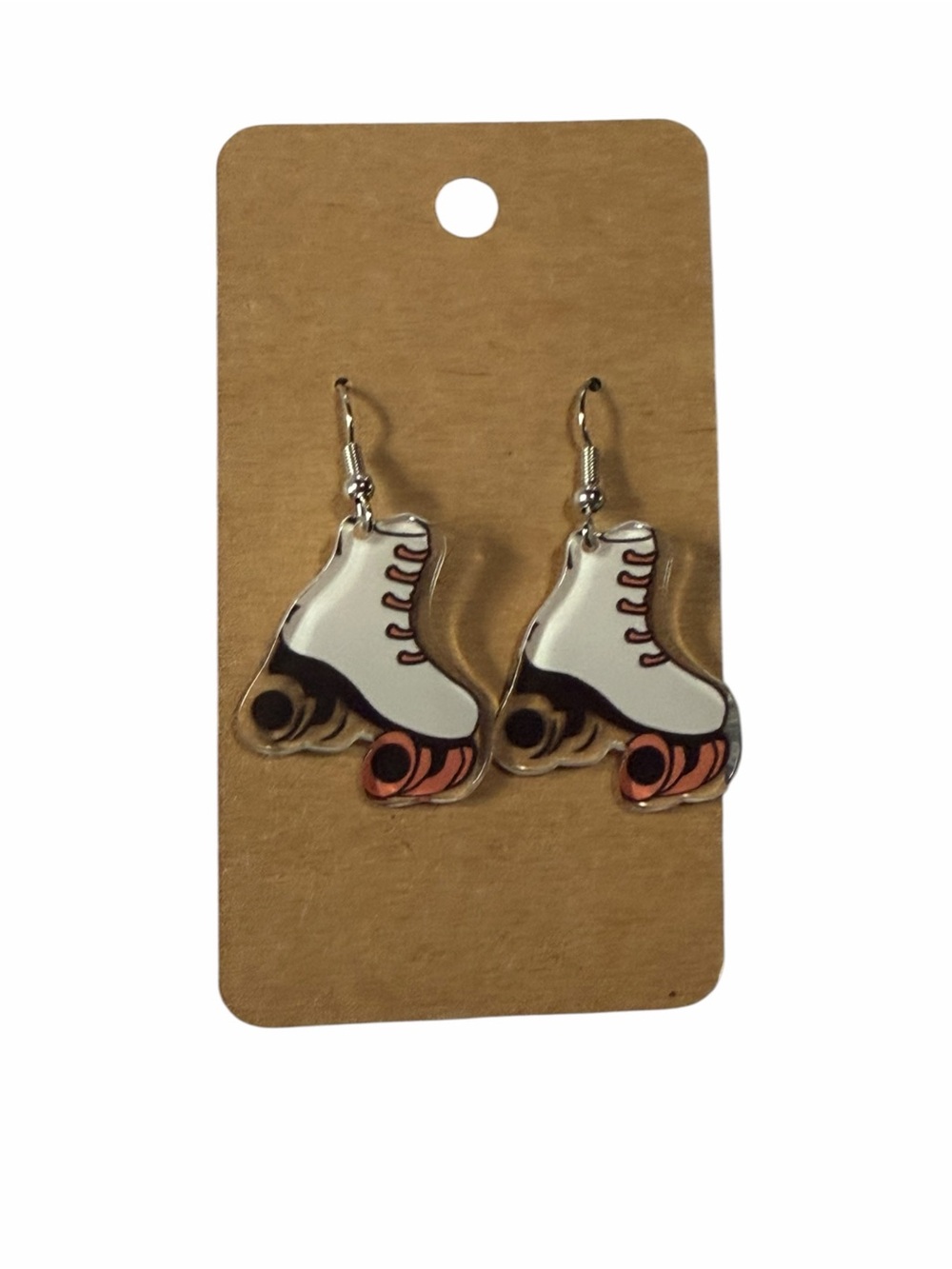 White and Pink Roller Skate Dangle Earrings